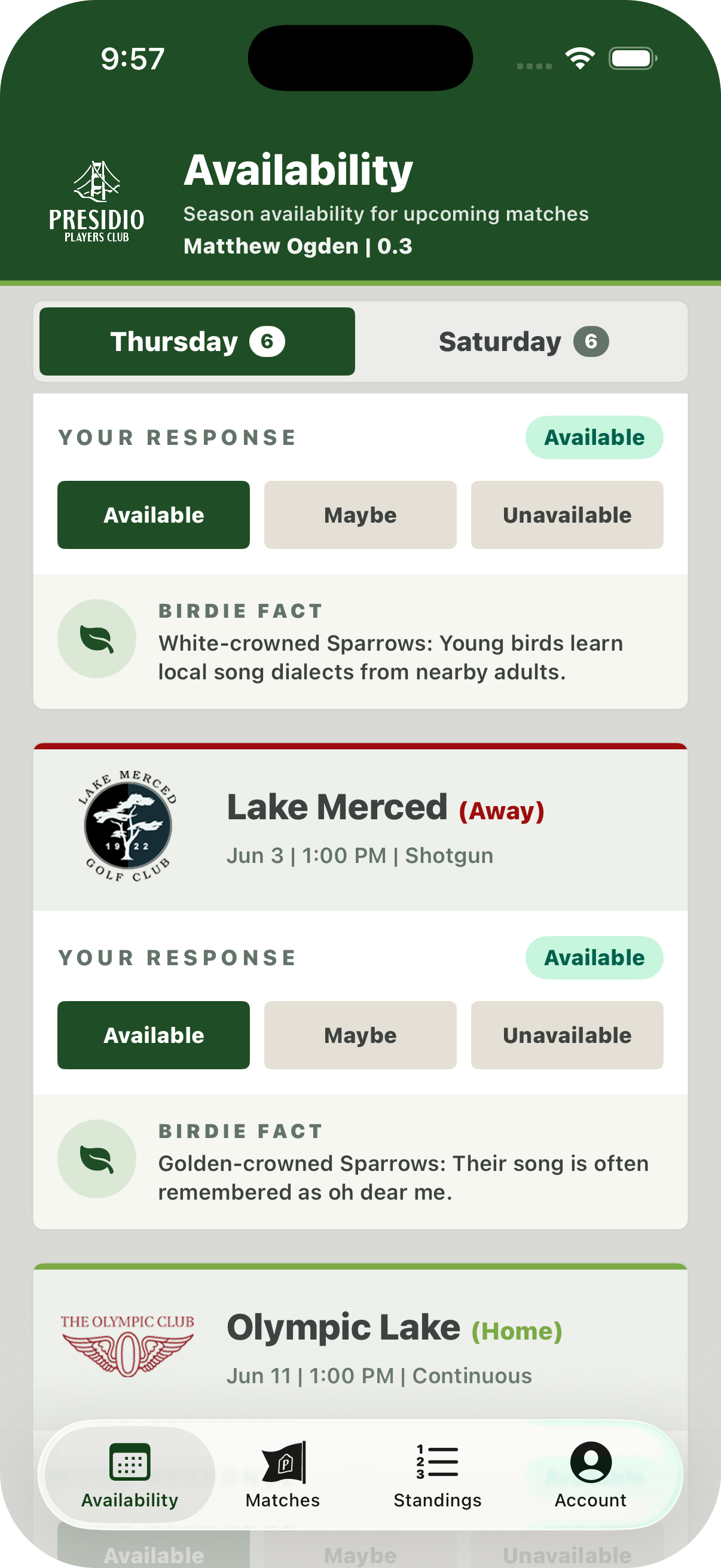 Availability screen