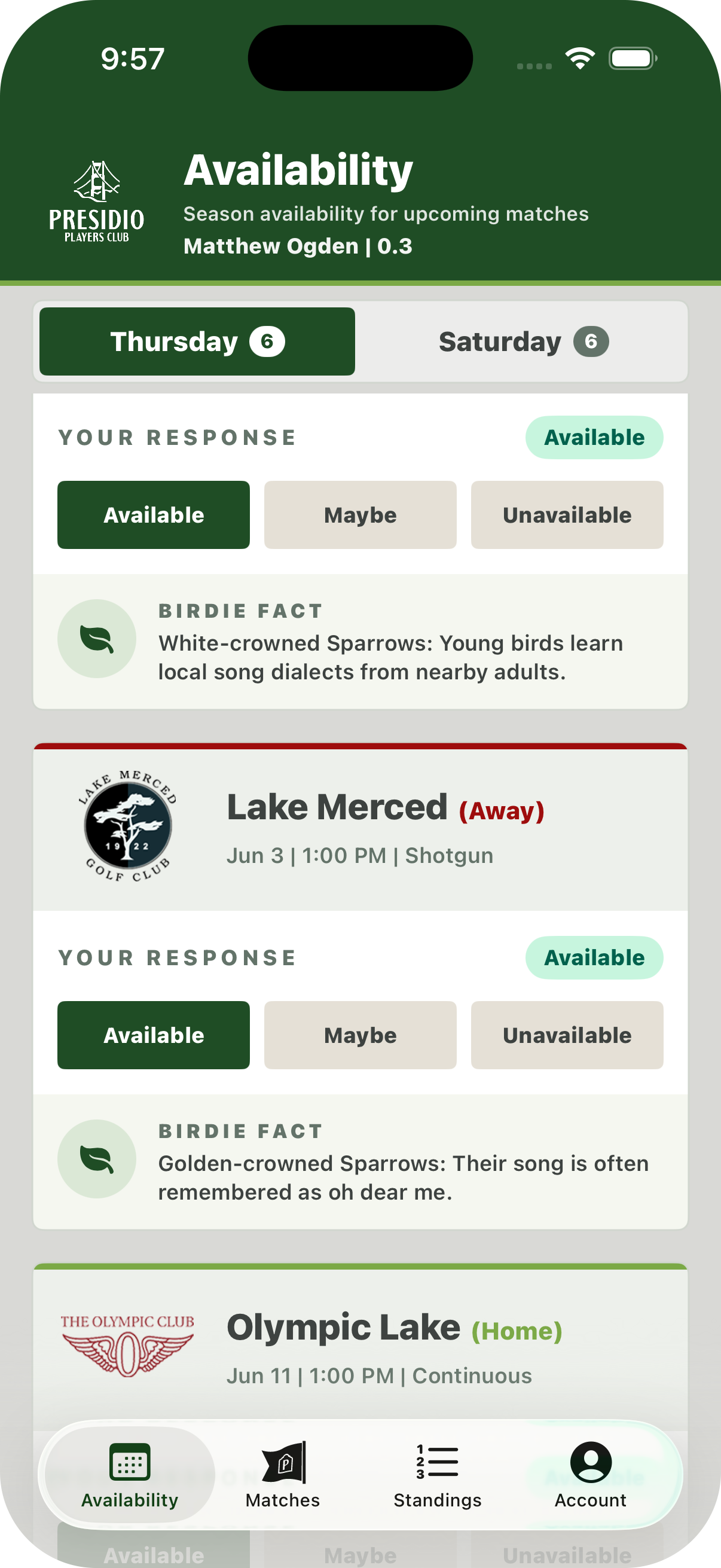 Availability screen