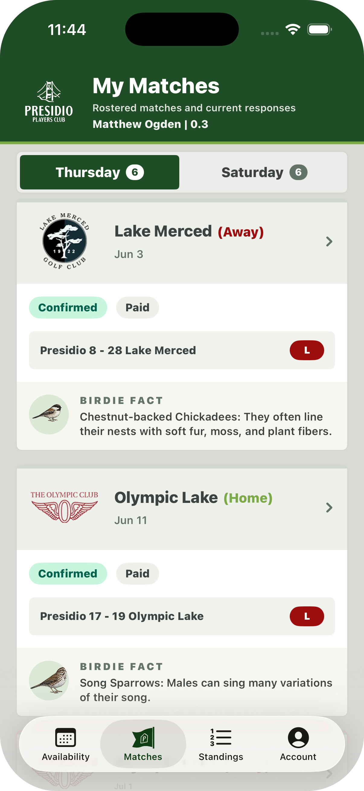 Match detail screen